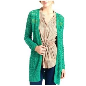 Anthropologie Far Away From Close Green Open Knit Cardigan Size Small